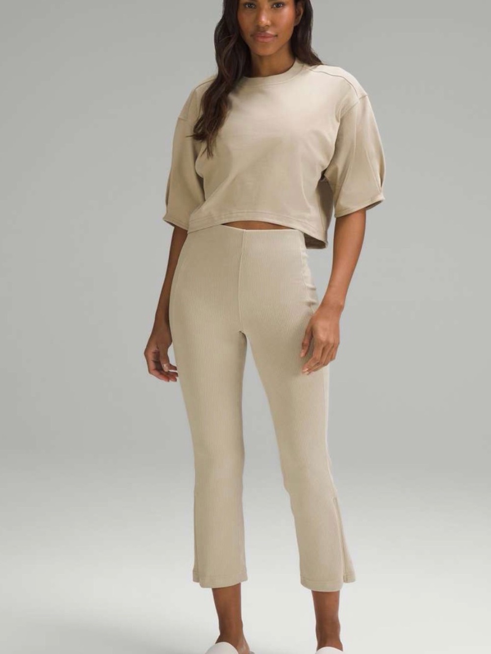 Lululemon Ribbed Softstreme Zip-Leg High-Rise Cropped Pants 23” Trench Size 2